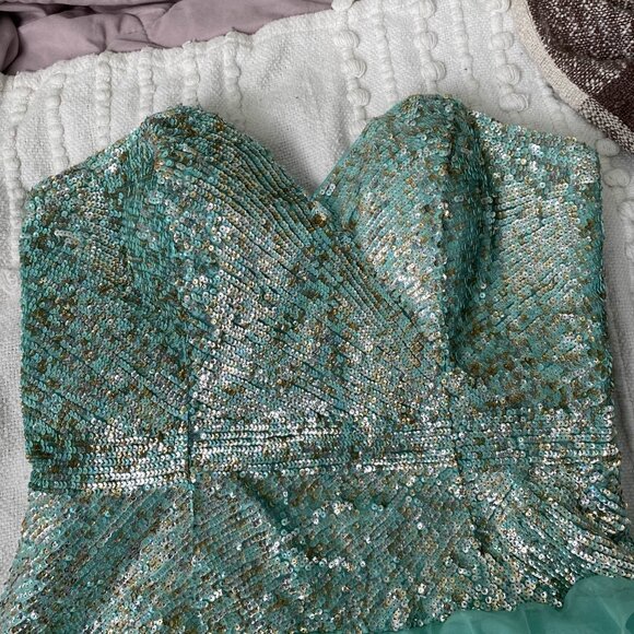 Sherri Hill Prom Grad or Party mini dress in turquoise - Picture 3 of 6